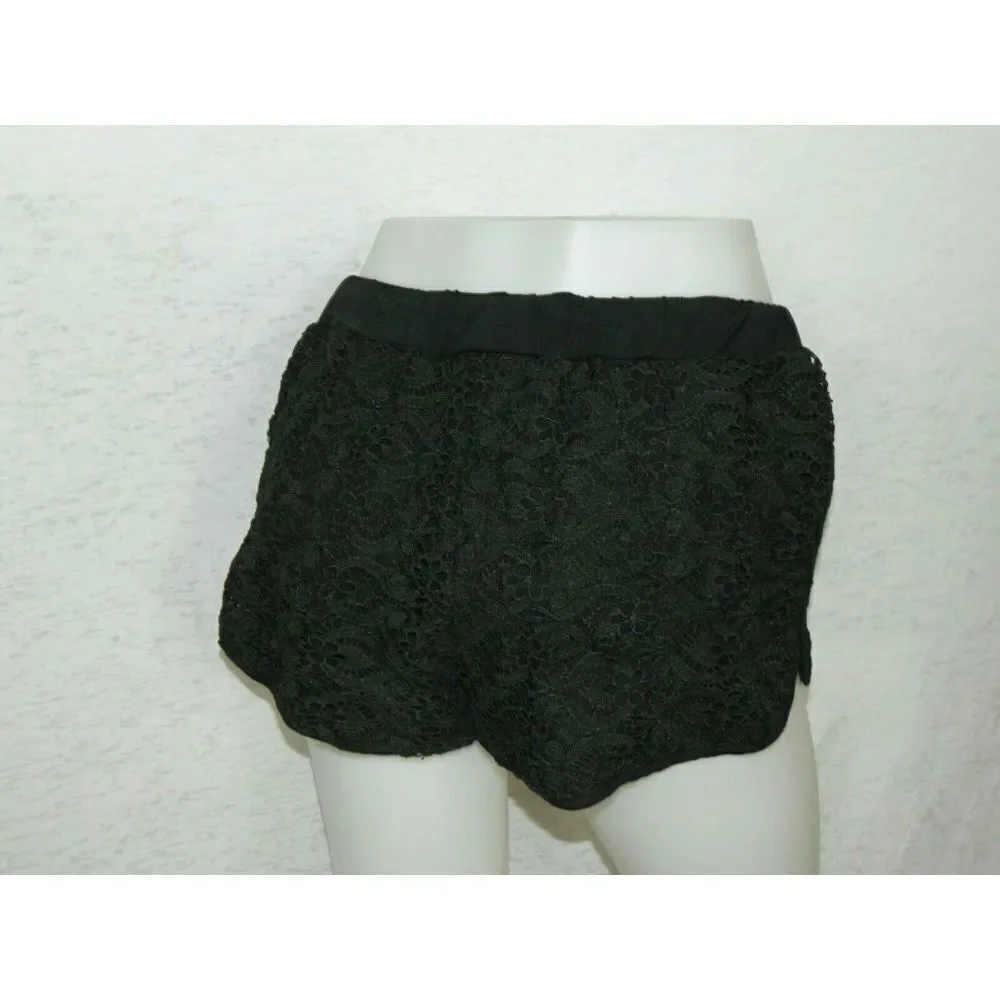 Pol Clothing Shorts Black Crochet Drawstring‎